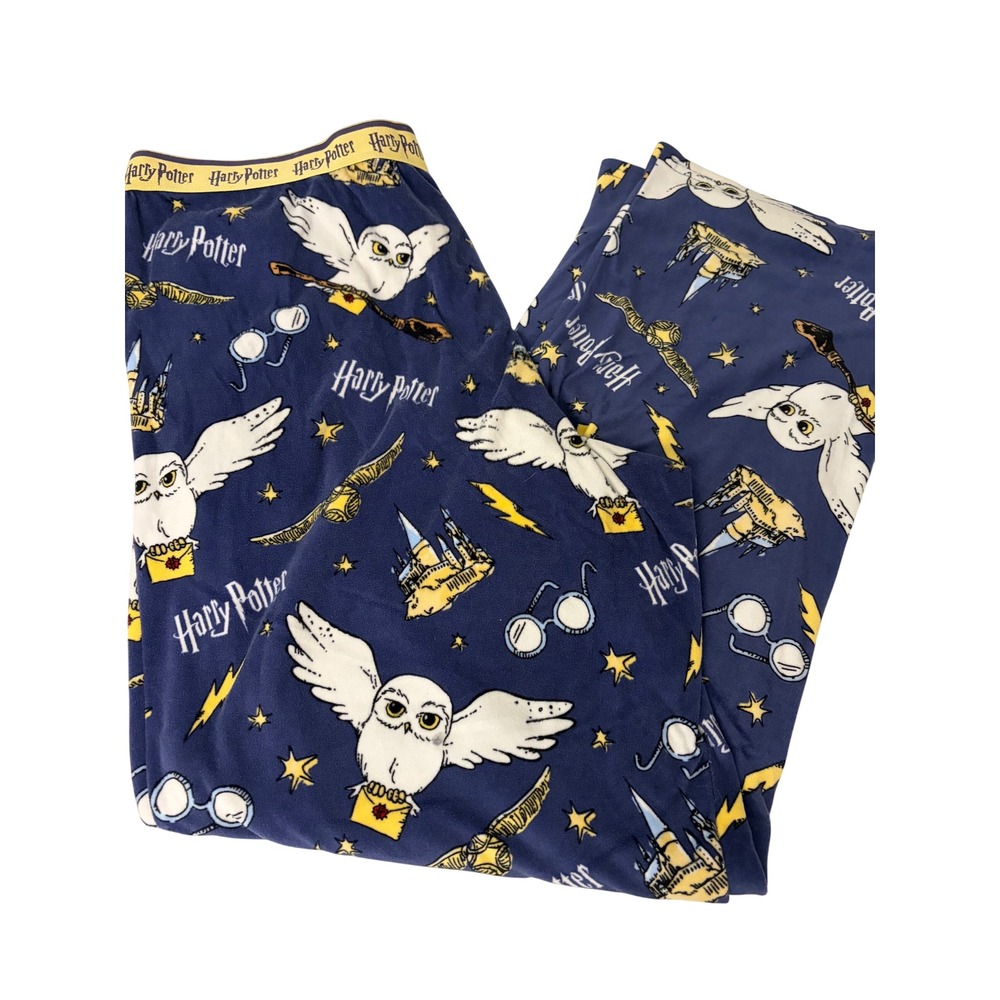 Harry Potter Pajama Pants XL Blue Hedwig, Hogwarts, Fleece, Sleep, Loungewear